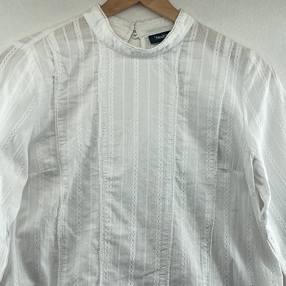 ModCloth embroidered striped long sleeve blouse buttons in back - Picture 2 of 11